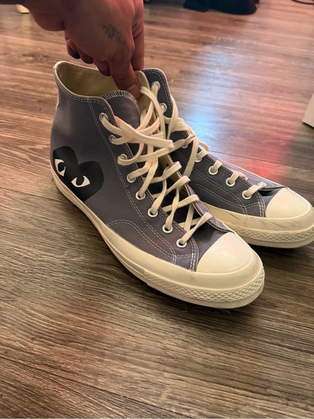 Comme des Garçons Play x Converse Gray High-Top Sneakers with Black Heart Logo